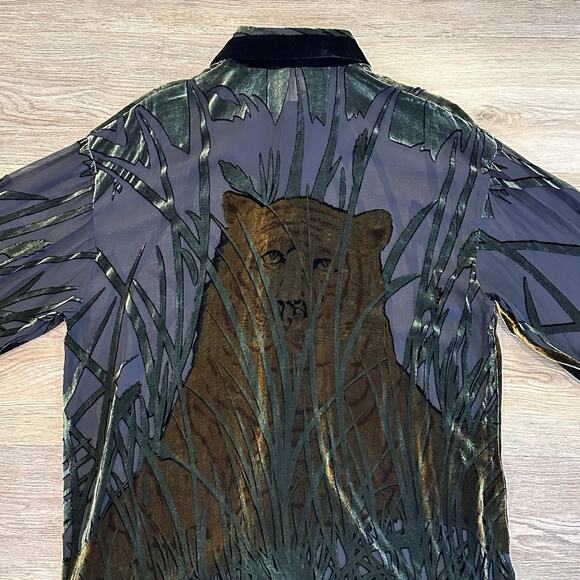 Ceta Italiana NEW Silk Sheer Velvet Tiger King Vacation Safari 70s Style Shirt - Picture 11 of 14